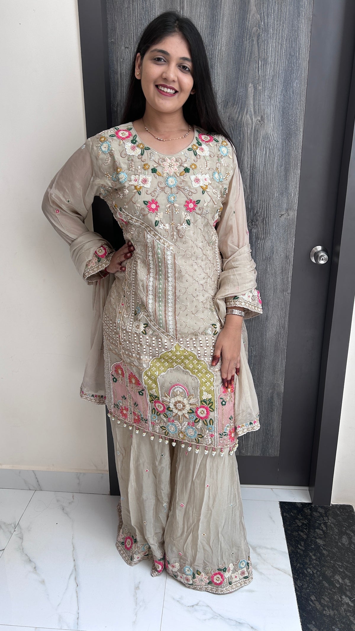 Pastel Floral Embroidered Sharara Set