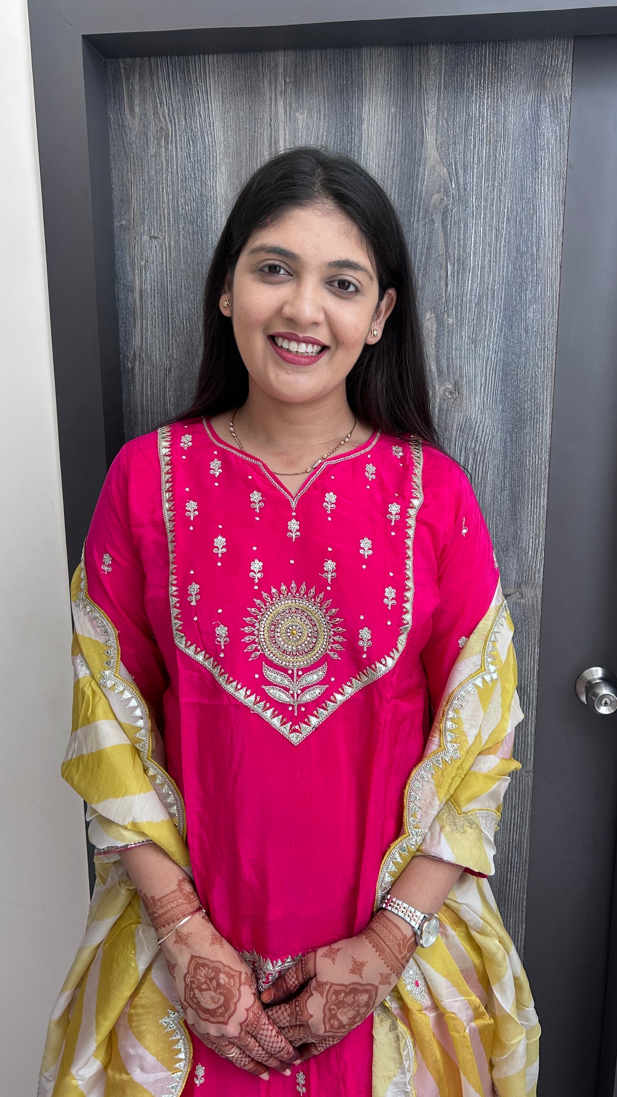 Rani Pink & Mustard Hand-Embroidered Skirt Set