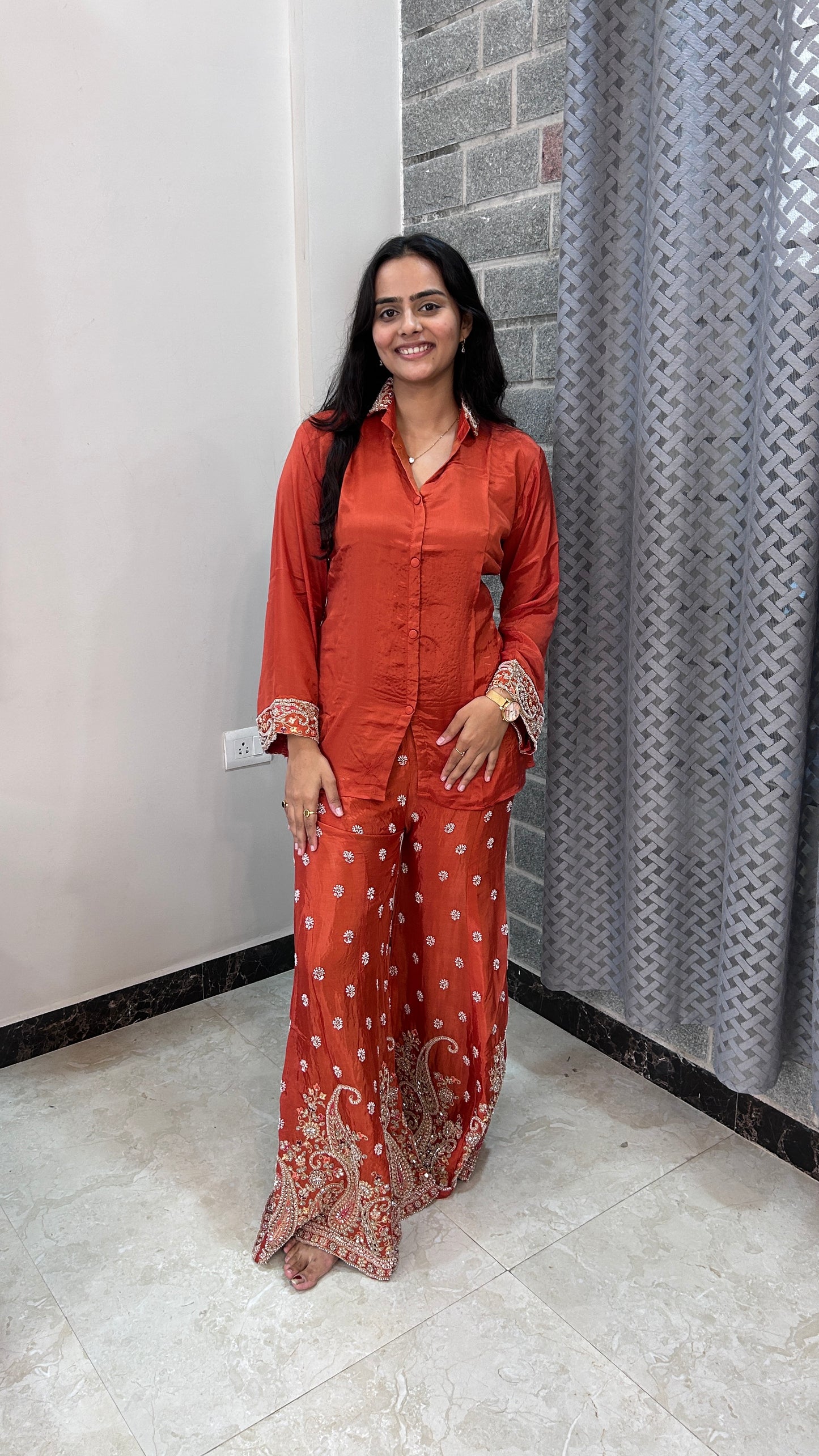 Rust Hand-Embroidered Co-ord Set