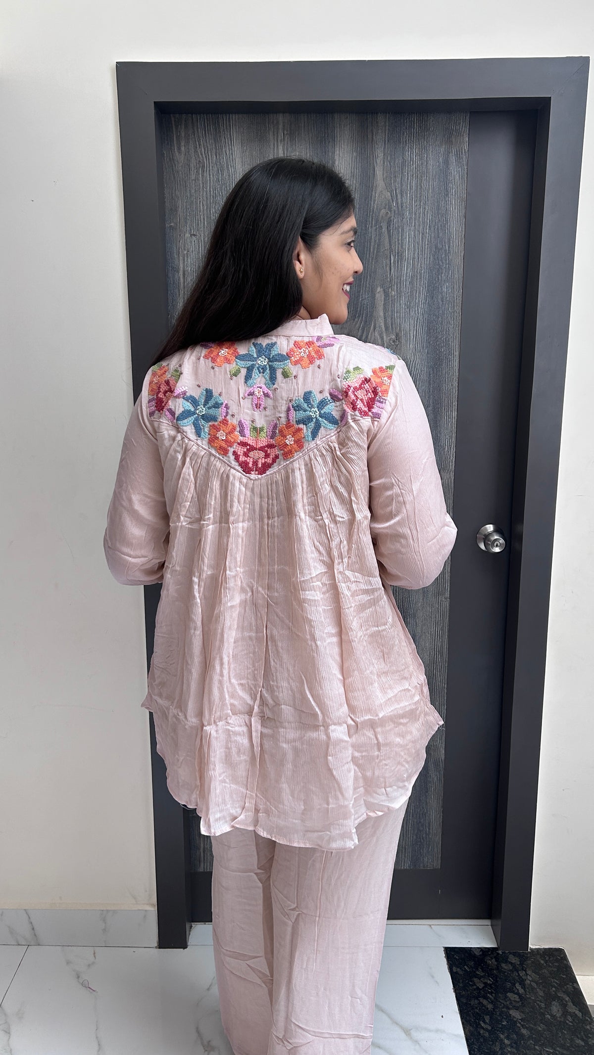 Blush Pink Floral Embroidered Co-ord Set