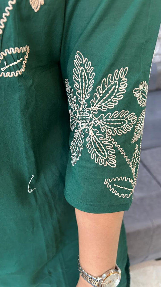 Bottle Green Floral Embroidered Kurta Set