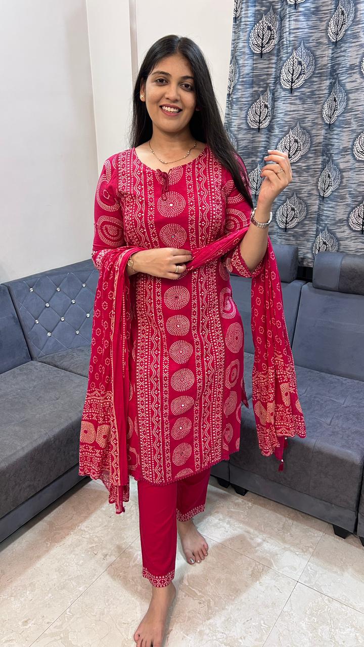 Fuchsia Rhythm Bandhani Kurta Set