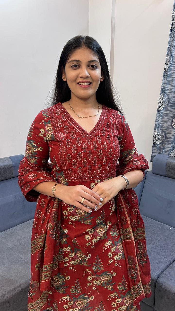 Crimson Bloom Floral Kurta Set
