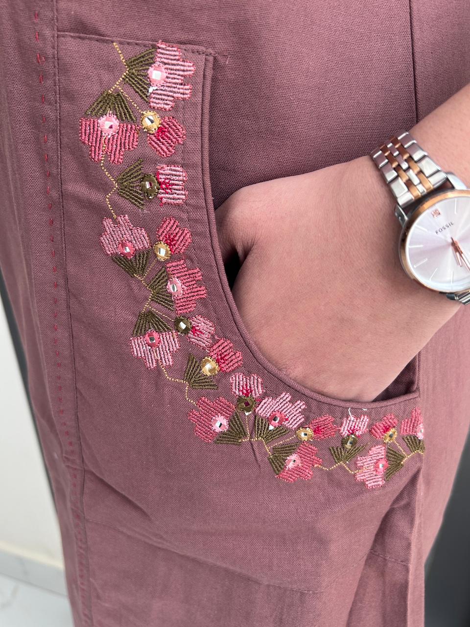 Earthy Rose Embroidered Pocket Set