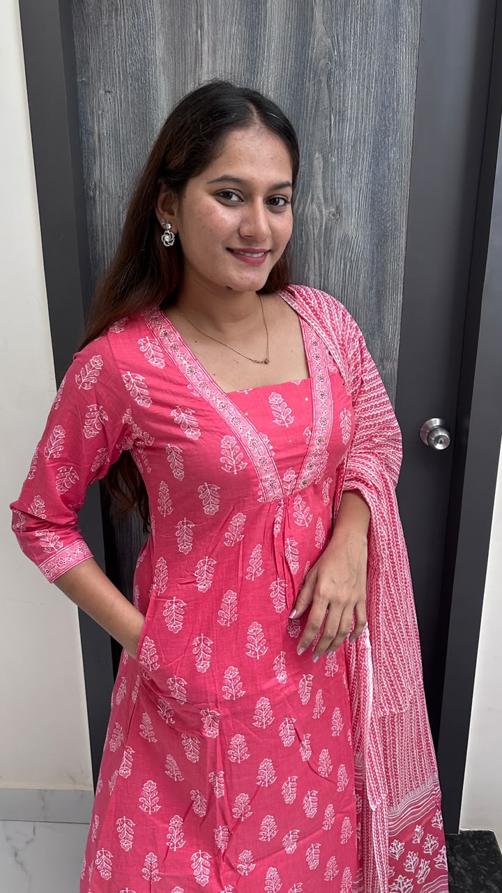 Rose Petal Block-Print Suit Set