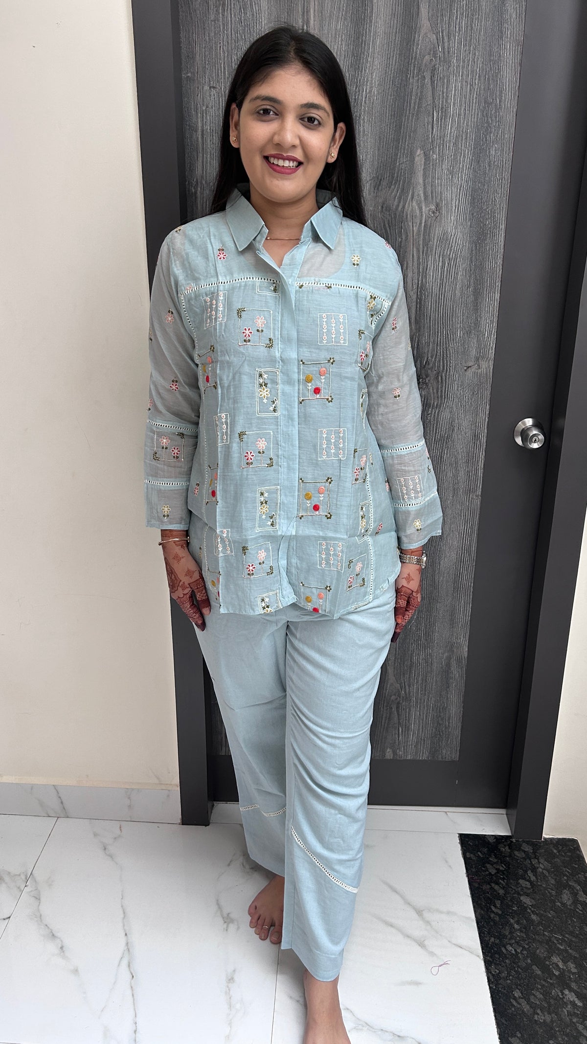 Powder Blue Embroidered Co-ord Set