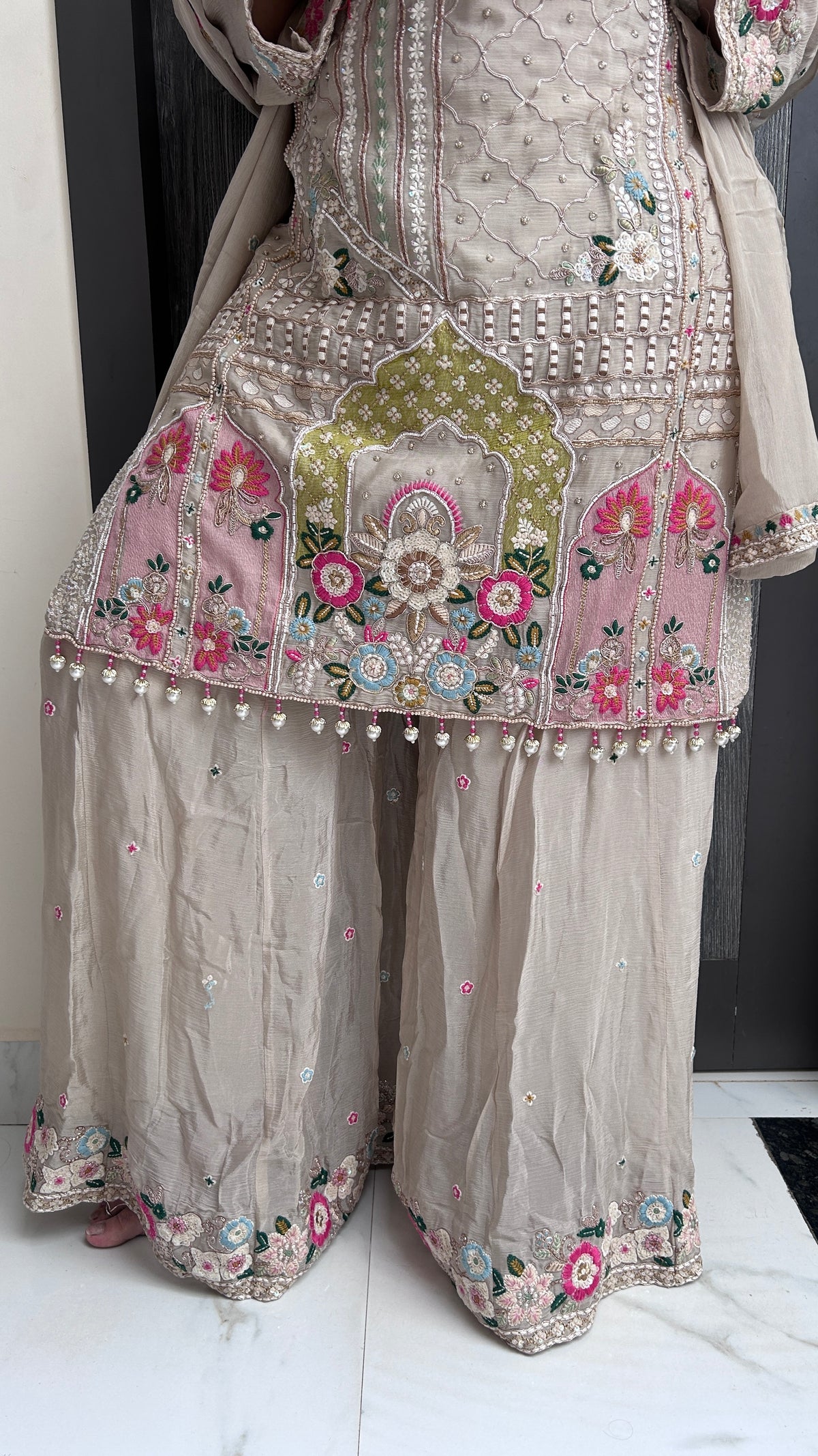 Pastel Floral Embroidered Sharara Set