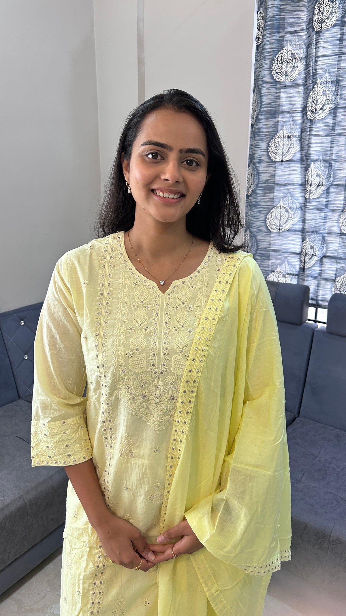 Lemon Yellow Embroidered Kurta Set