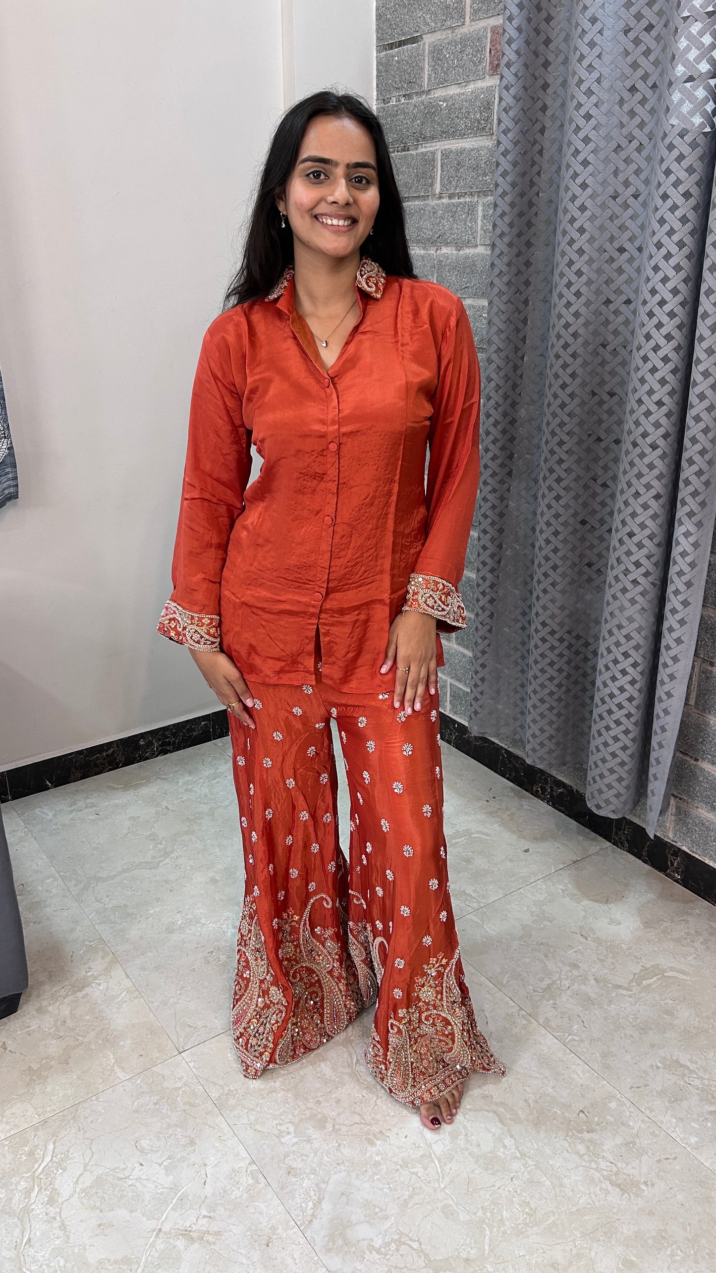 Rust Hand-Embroidered Co-ord Set