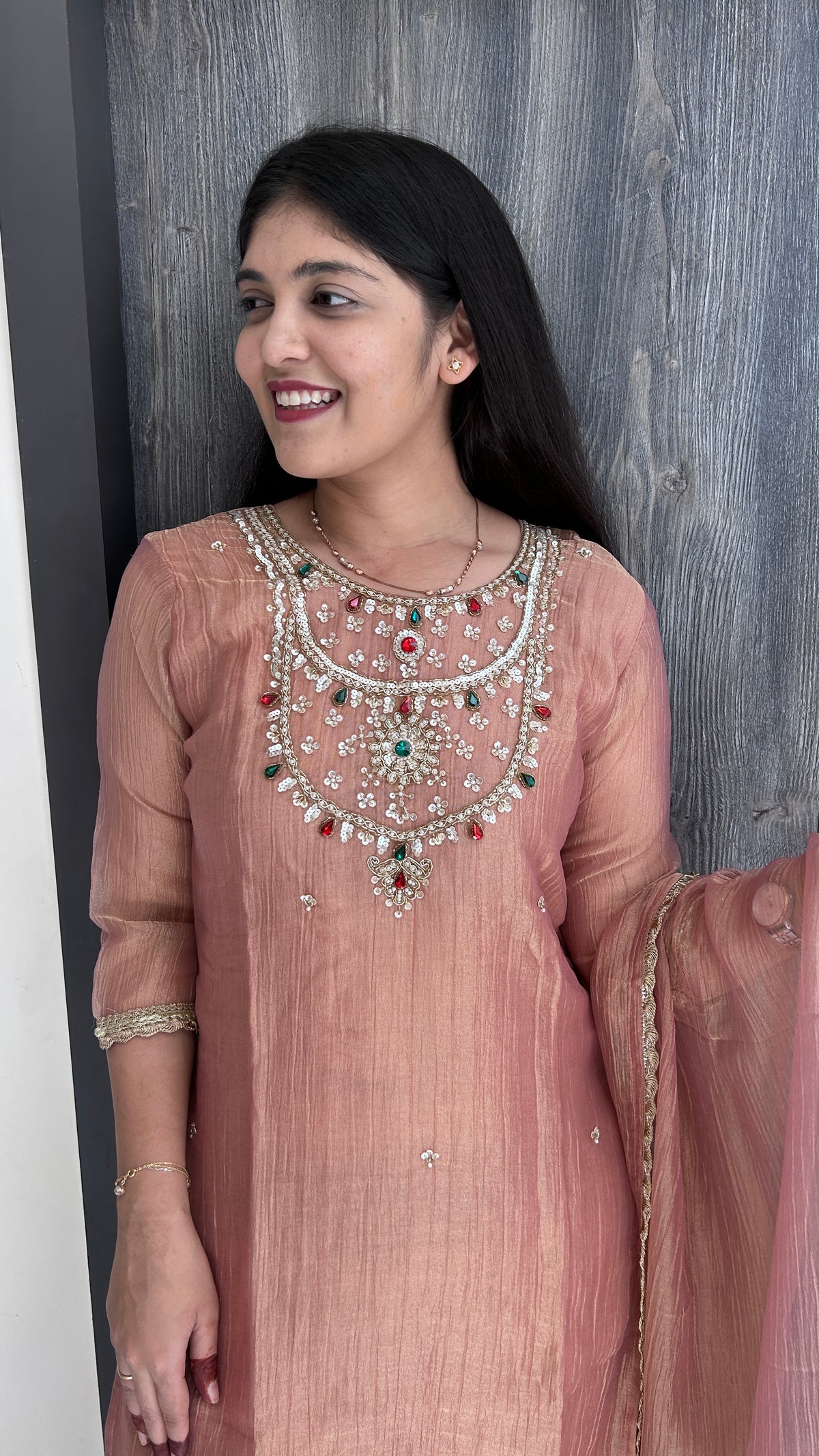 Dusty Rose Embellished Kurta Set
