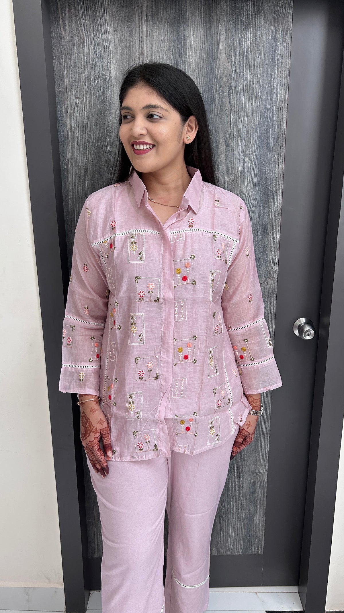 Pastel Pink Embroidered Co-ord Set