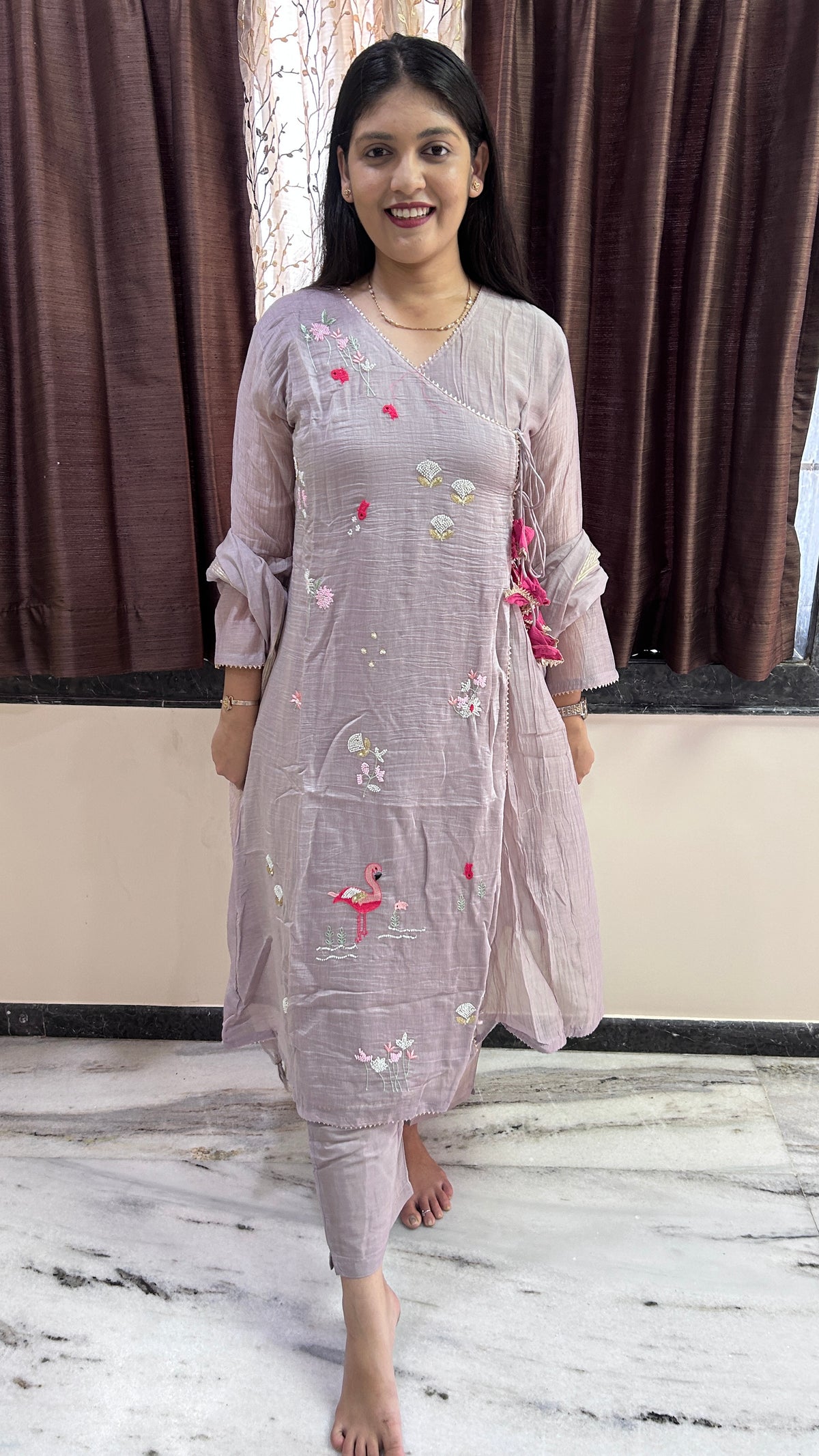 Mauve Hand-Embroidered Angrakha Suit Set