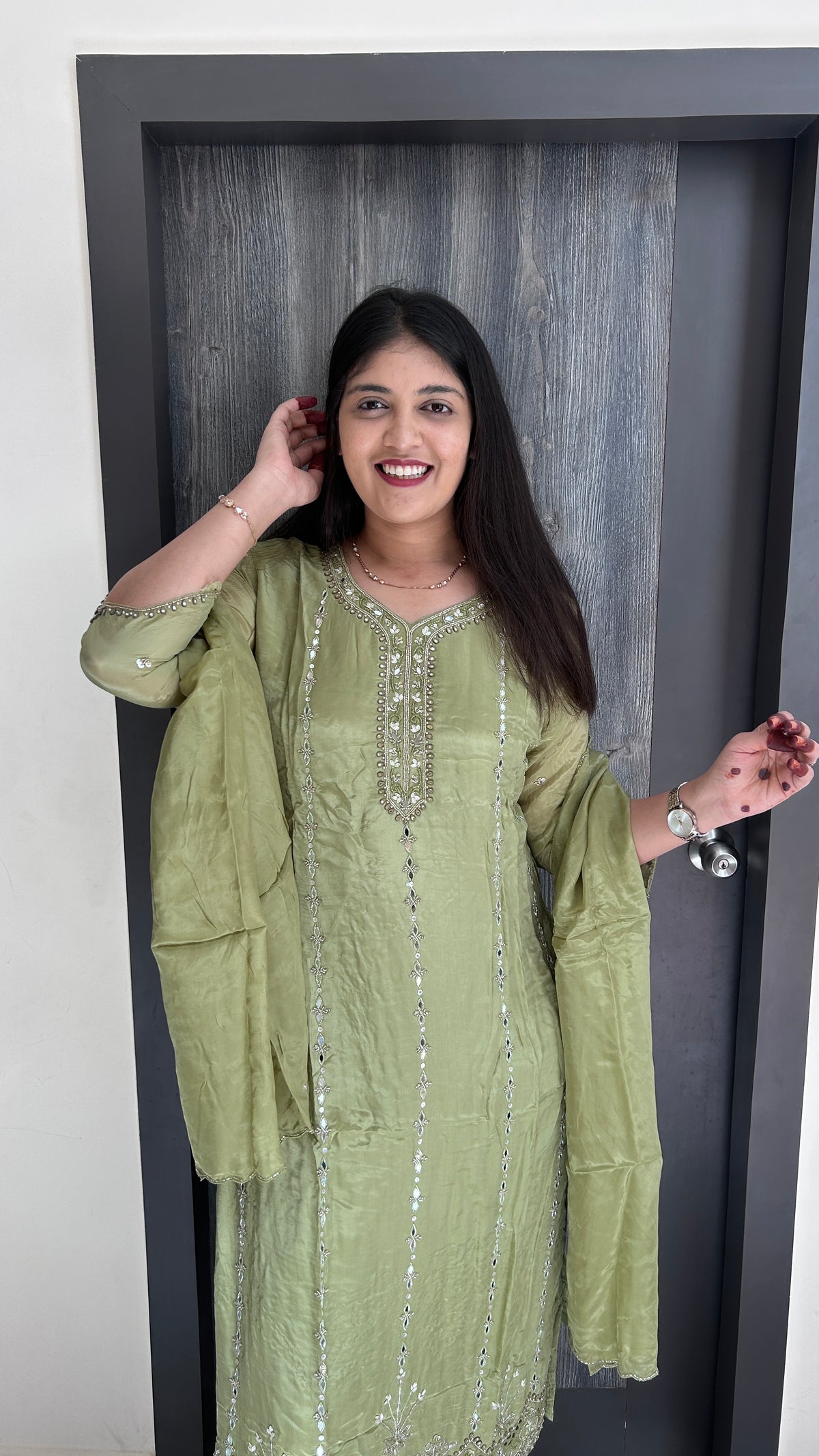 Sage Green Hand-Embroidered Kurta Set