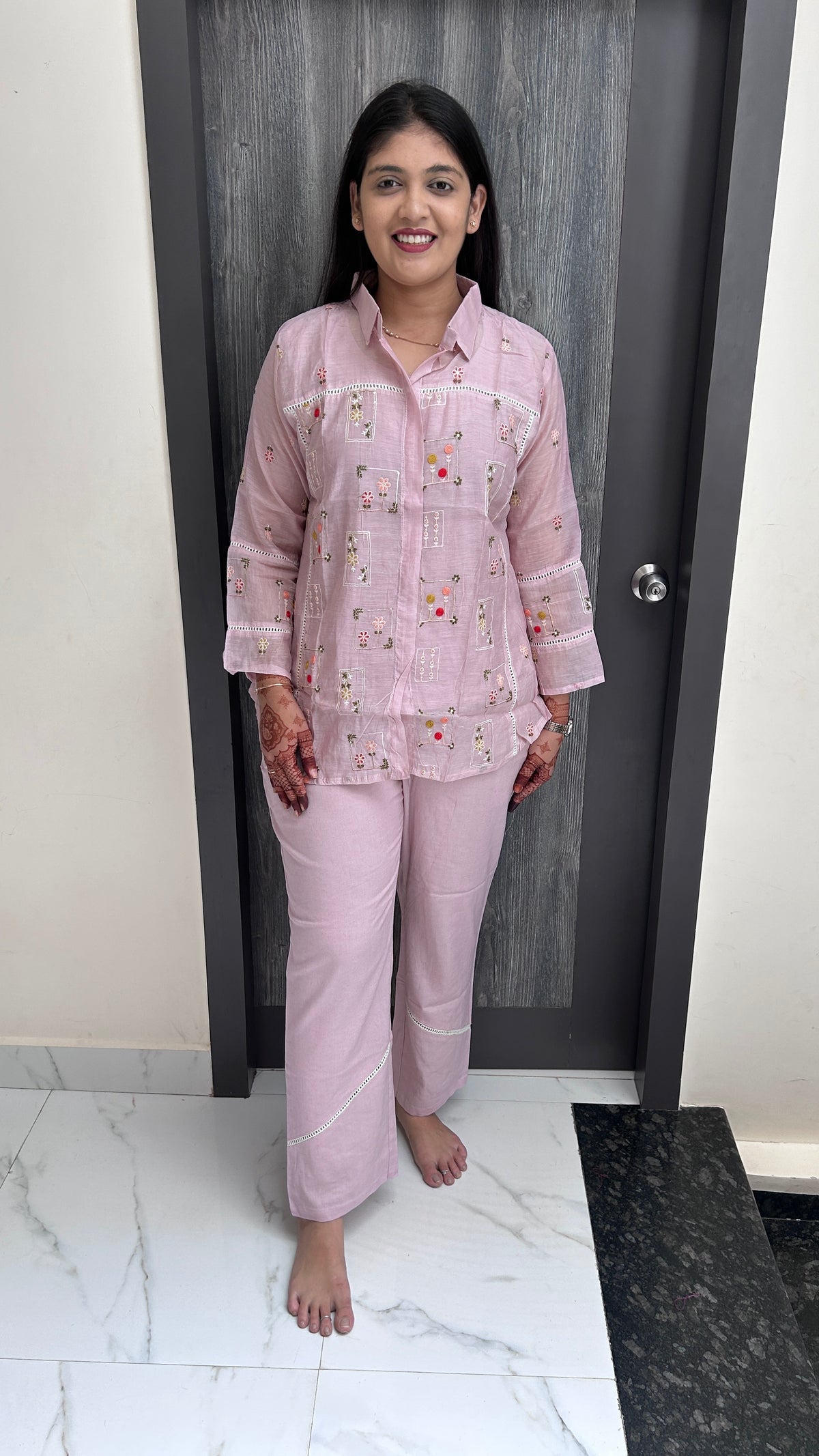 Pastel Pink Embroidered Co-ord Set
