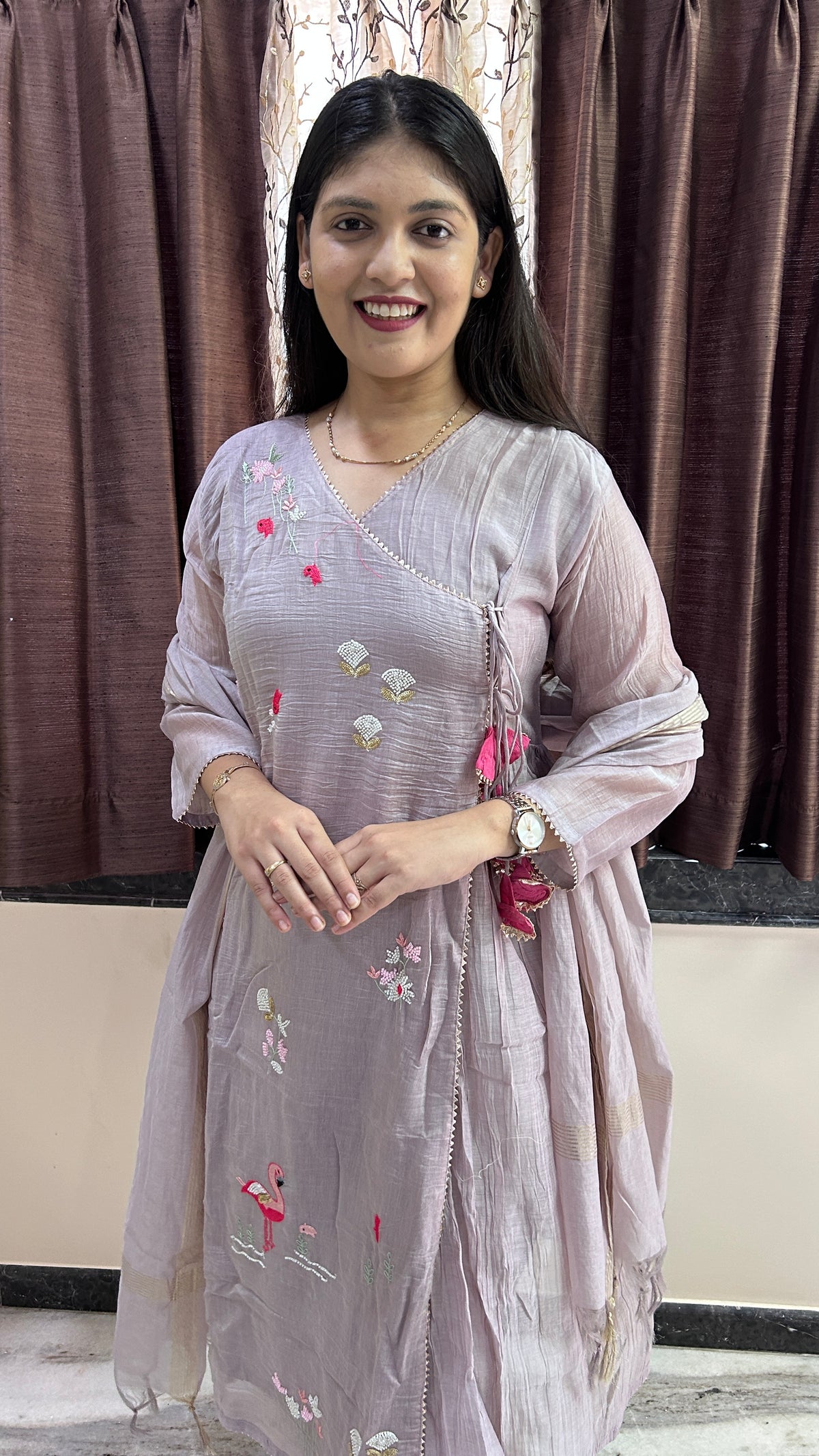Mauve Hand-Embroidered Angrakha Suit Set