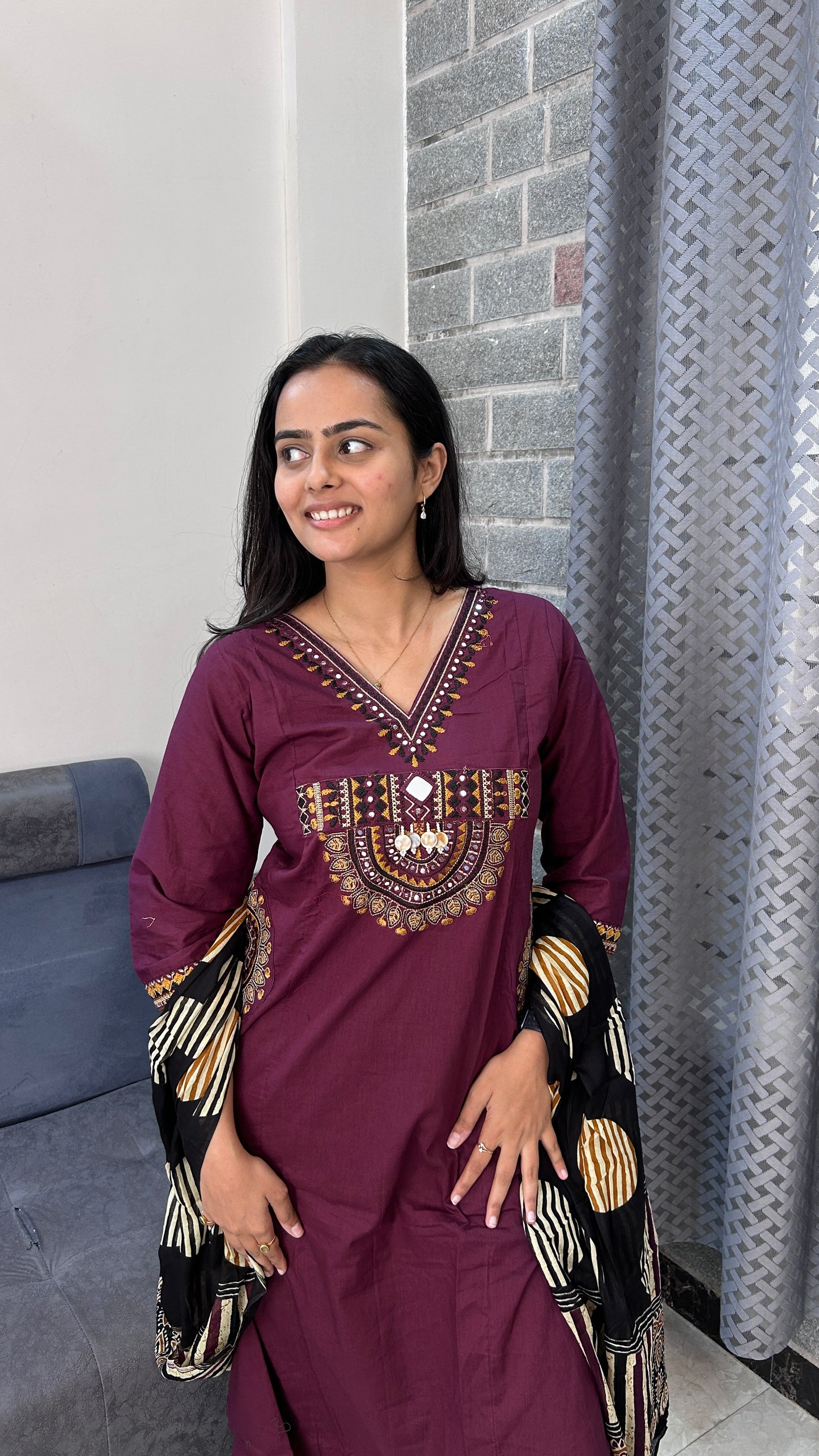 Maroon Hand-Embroidered Kurta Set
