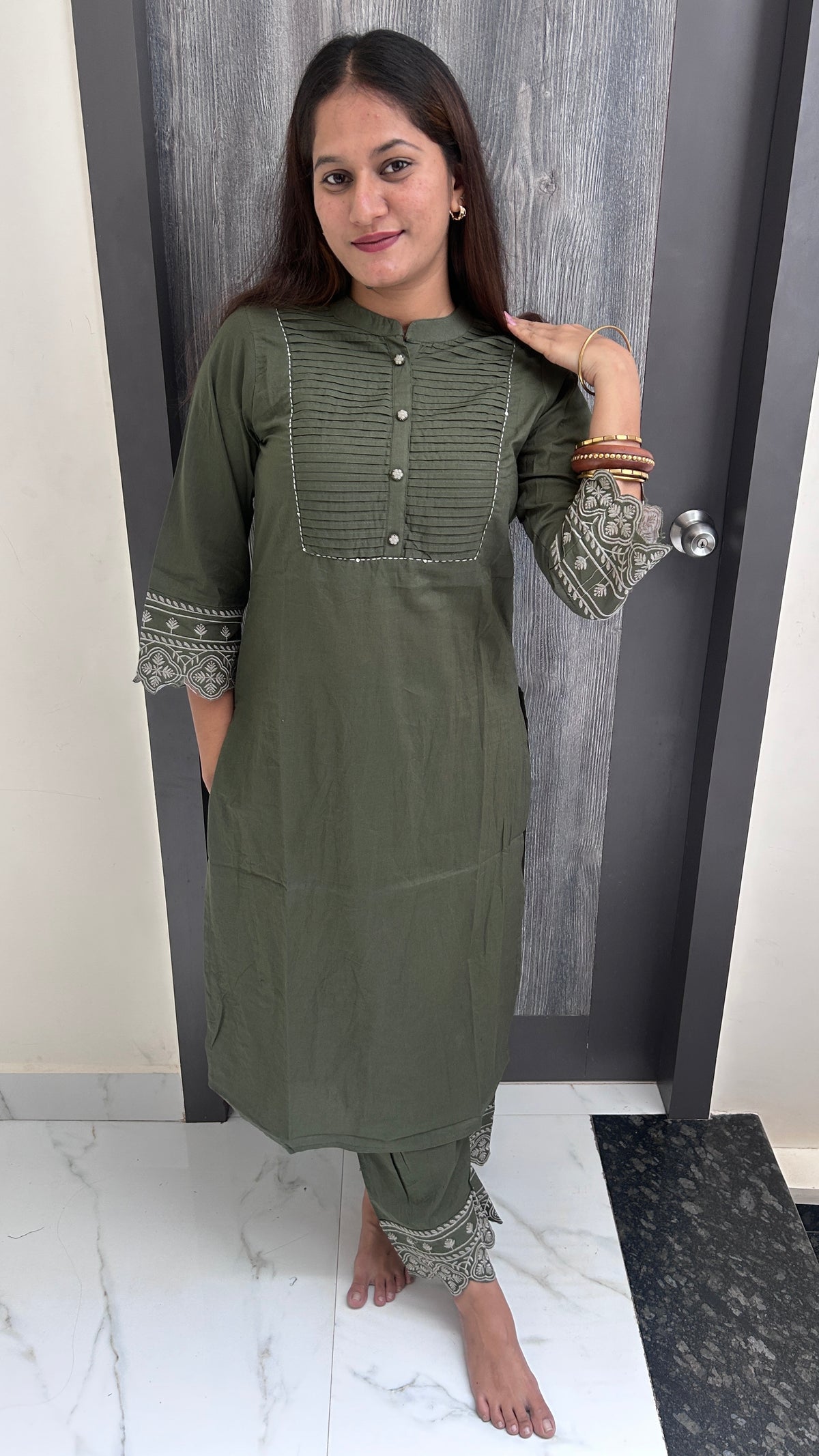 Classic Pleated Olive Co-ord Set
