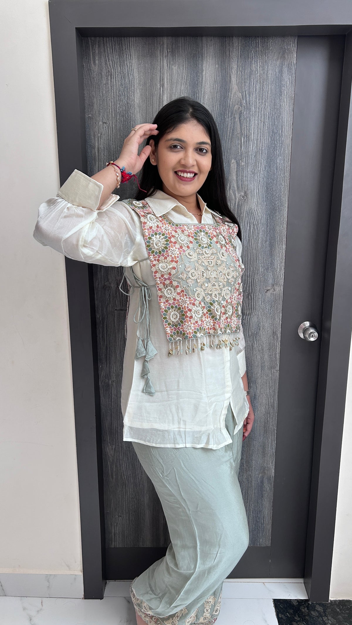 Ivory & Sage Embroidered Overlay Set