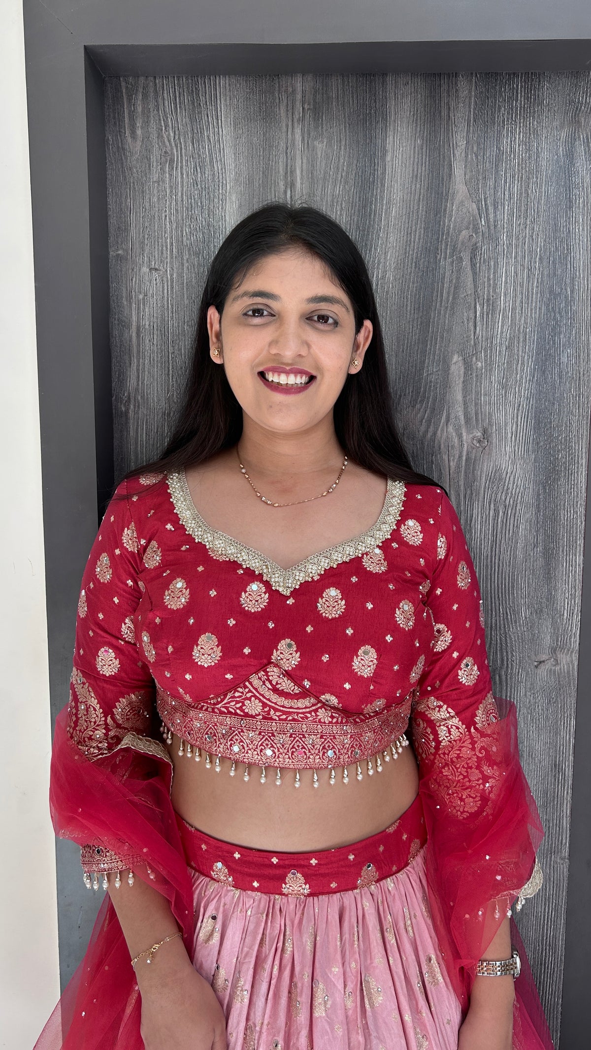 Pink Ombre Hand-Embroidered Lehenga Set