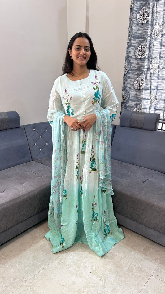 Blue Floral Ombre Anarkali Suit