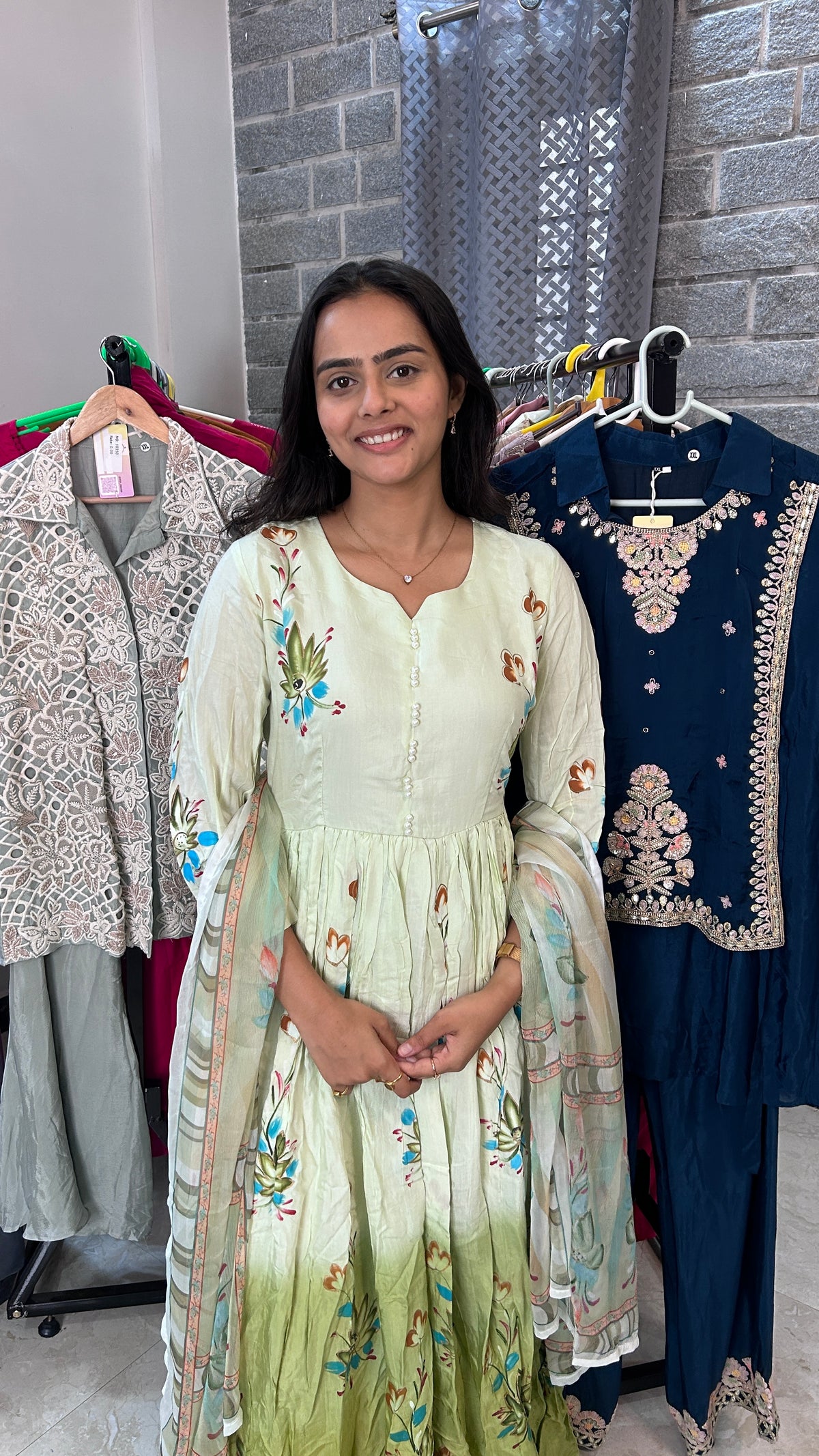 Green Floral Ombre Anarkali Suit