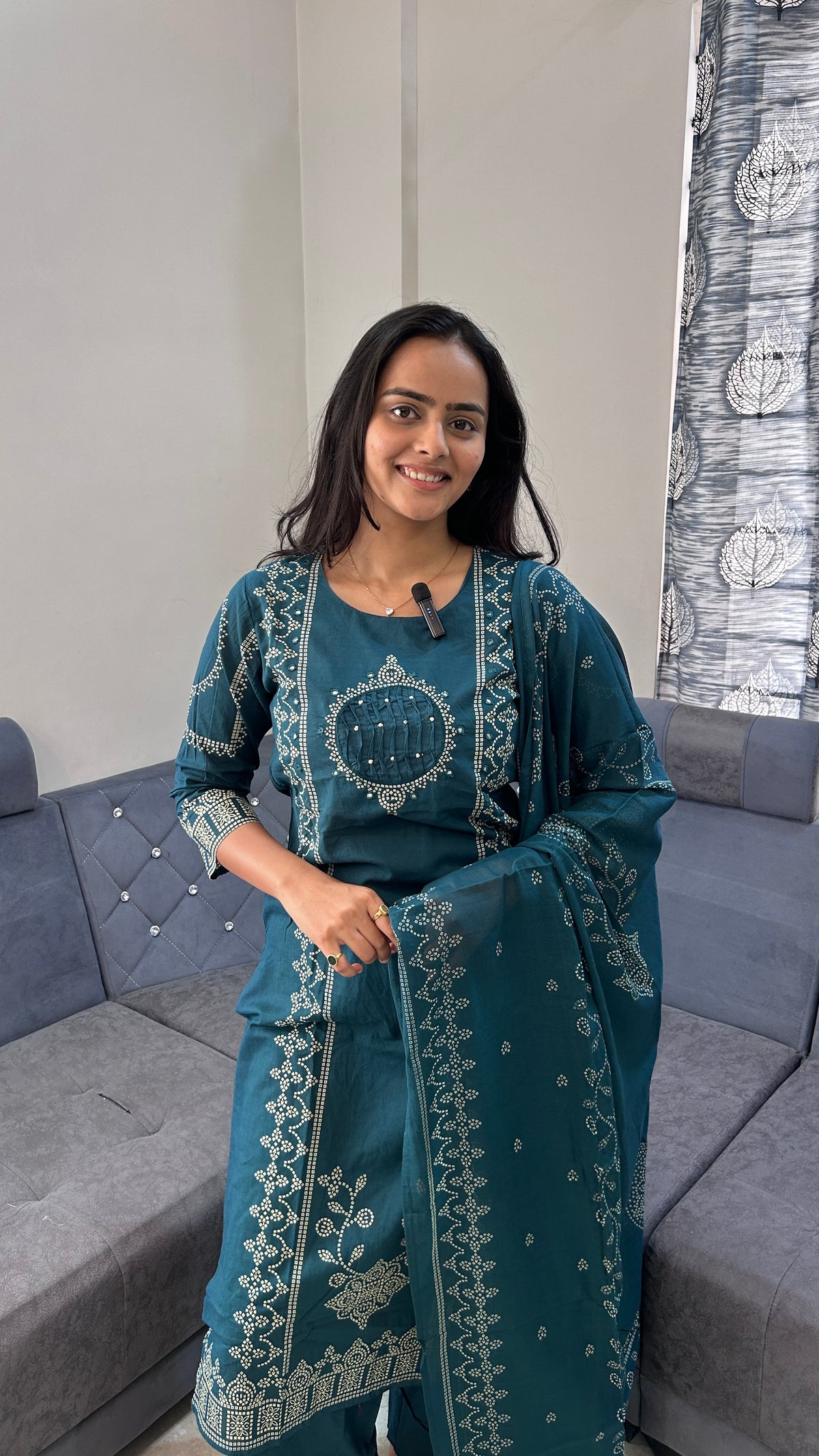 Teal Bandhani Print Pure cotton Suit Set