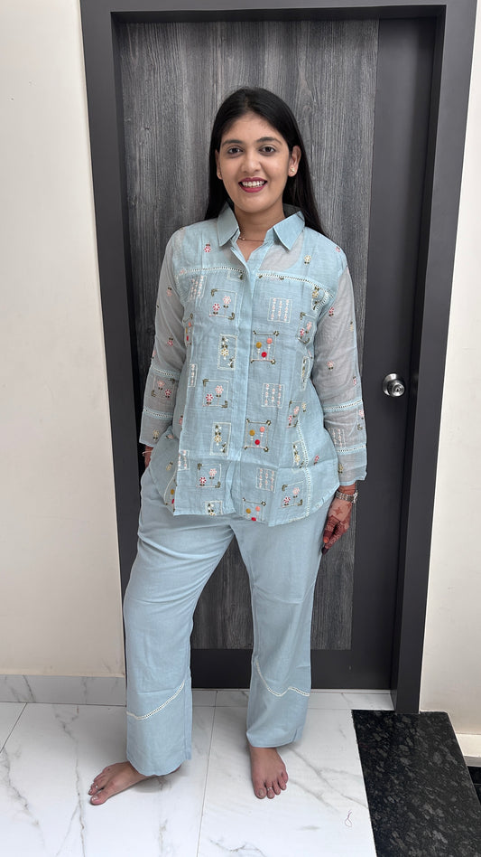 Powder Blue Embroidered Co-ord Set