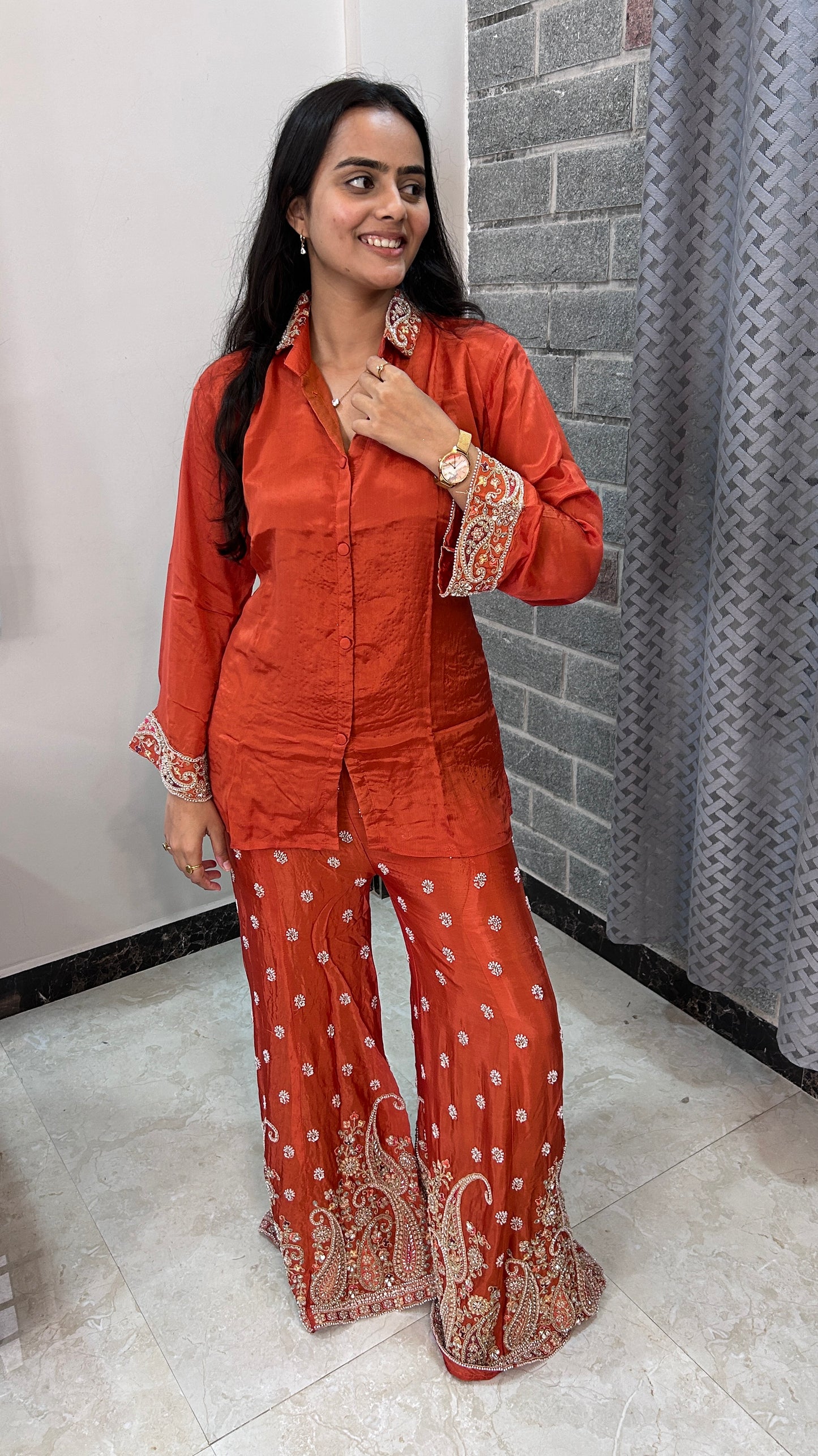 Rust Hand-Embroidered Co-ord Set
