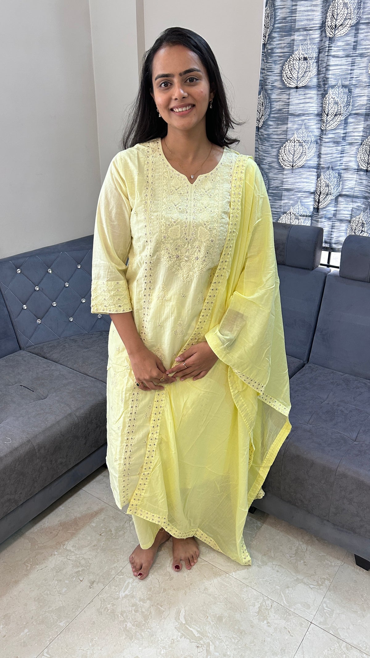 Lemon Yellow Embroidered Kurta Set