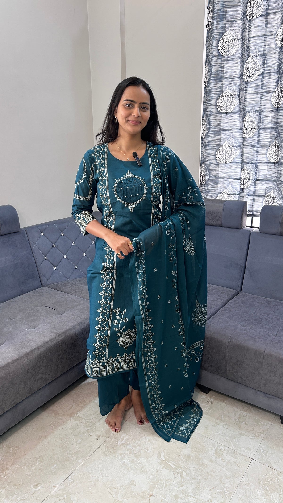 Teal Bandhani Print Pure cotton Suit Set