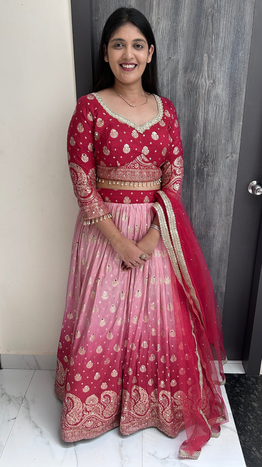 Pink Ombre Hand-Embroidered Lehenga Set
