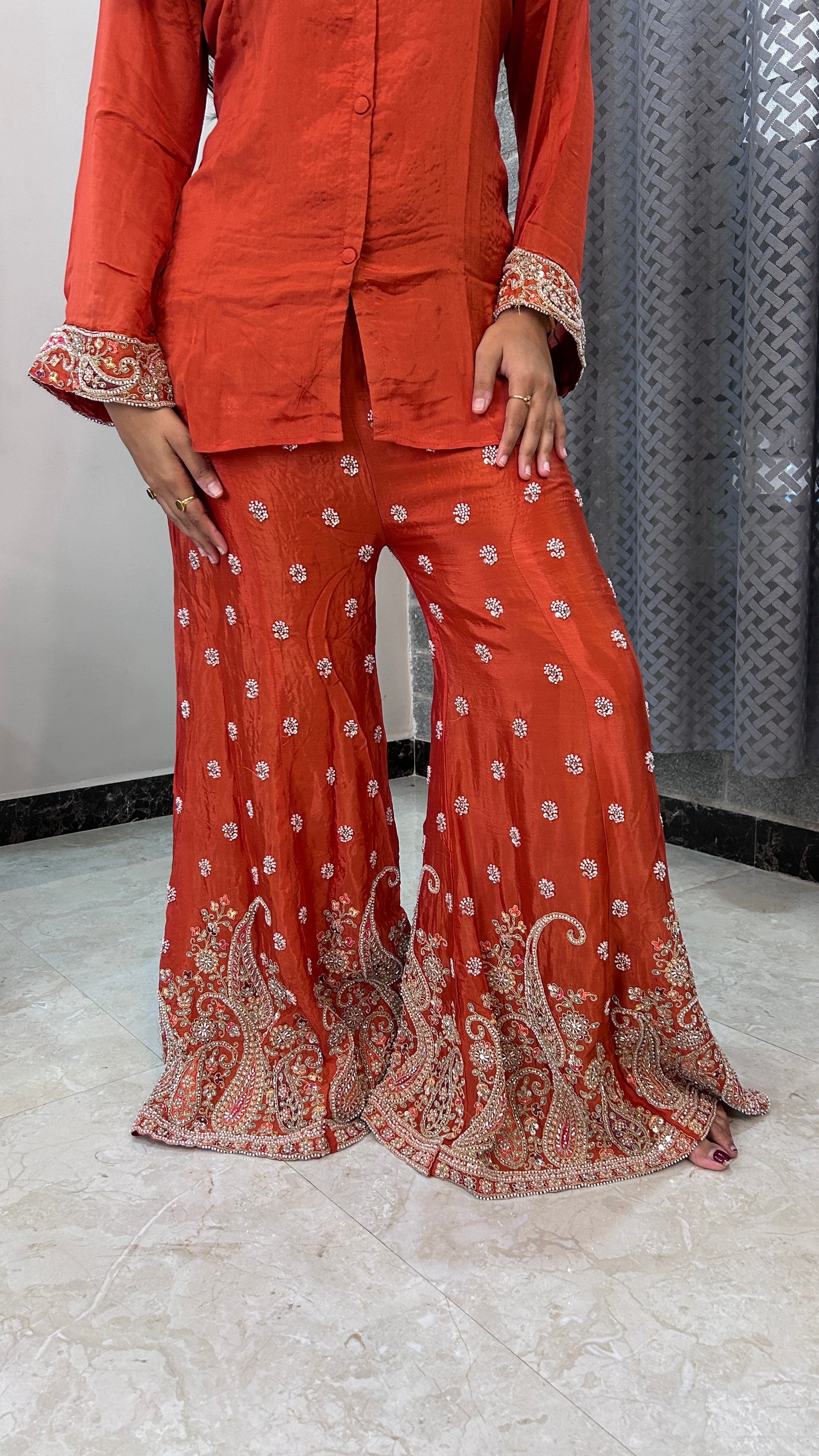 Rust Hand-Embroidered Co-ord Set