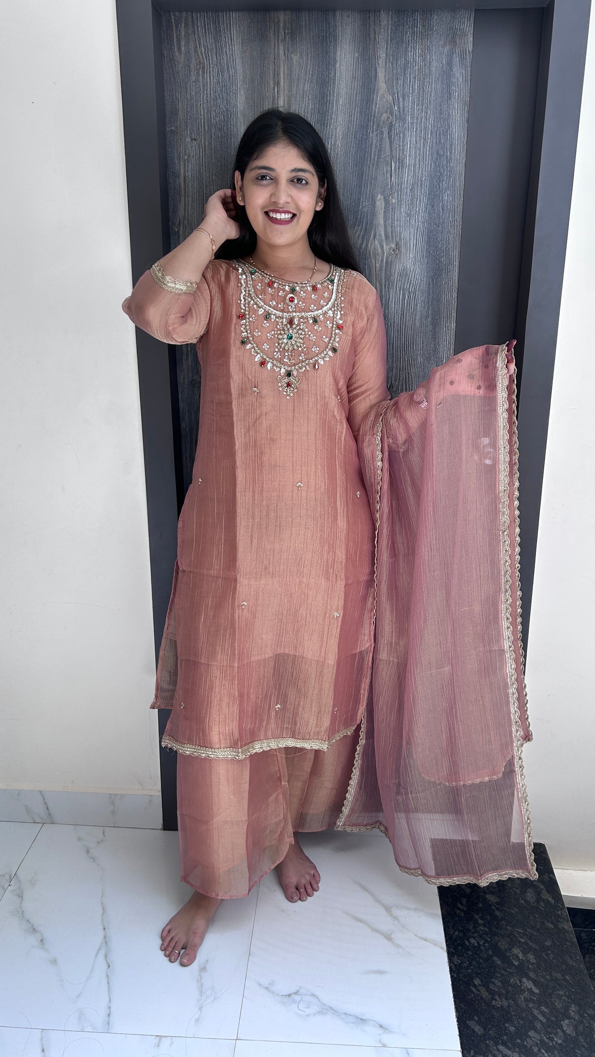Dusty Rose Embellished Kurta Set