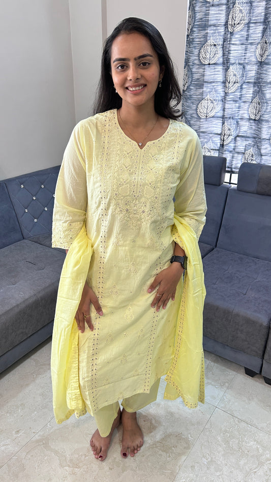 Lemon Yellow Embroidered Kurta Set