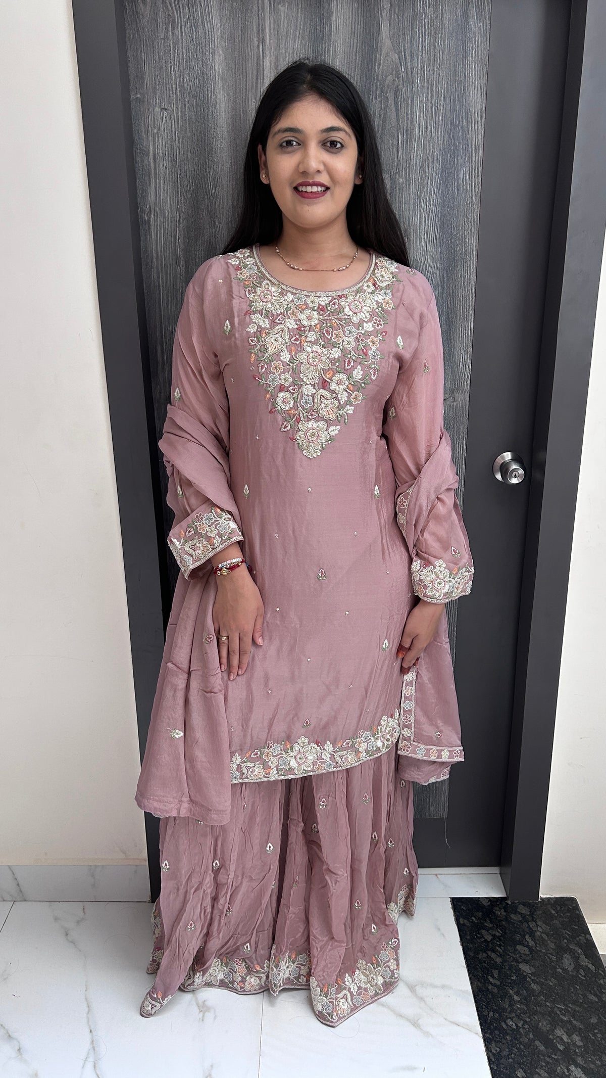 Dusty Rose Hand-Embroidered Sharara Set