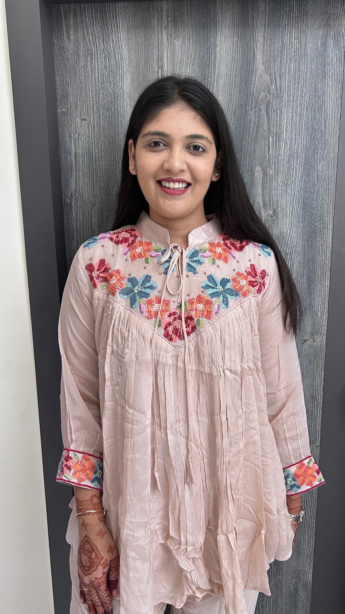 Blush Pink Floral Embroidered Co-ord Set