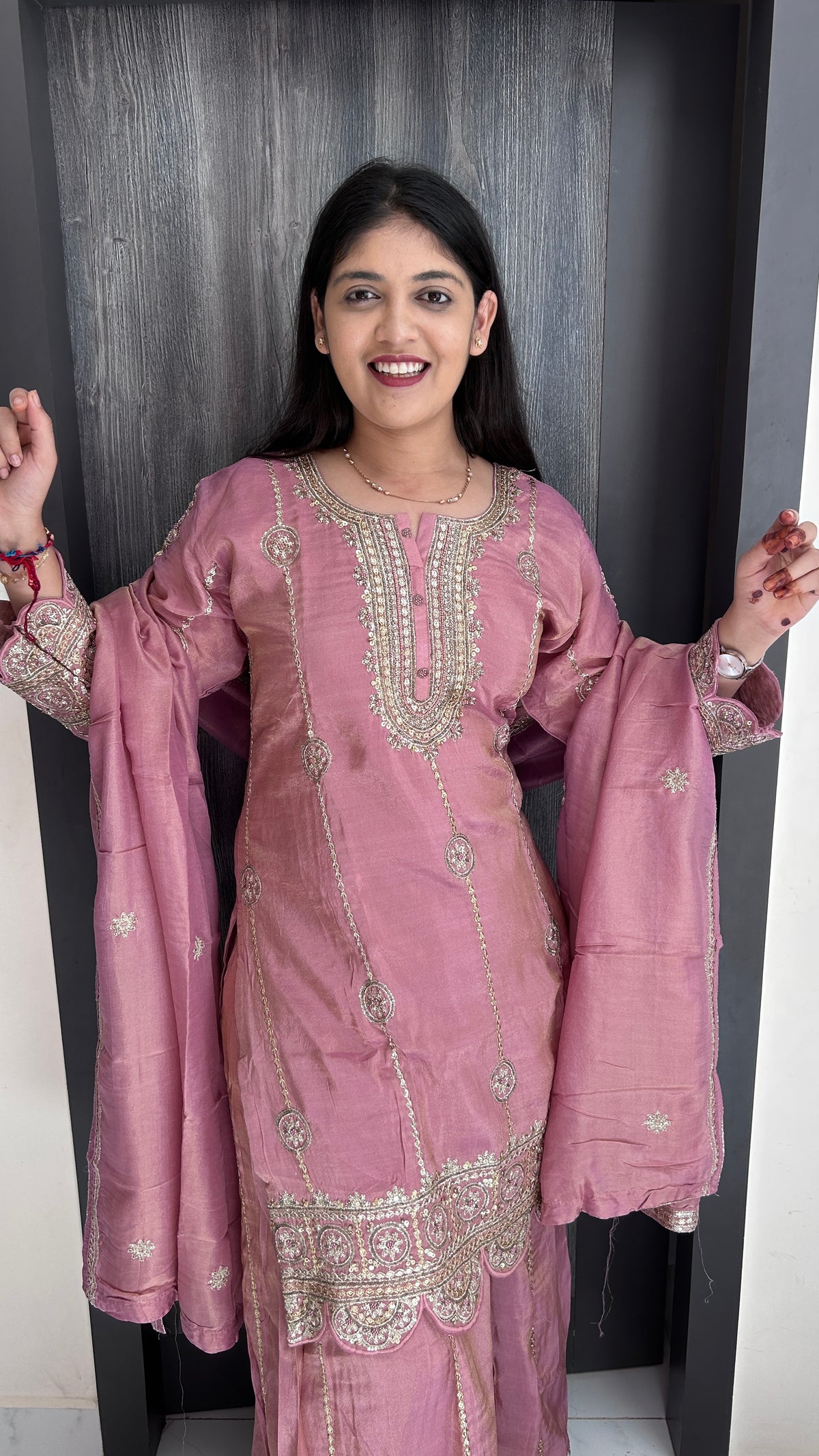 Mauve Hand-Embroidered Sharara Set