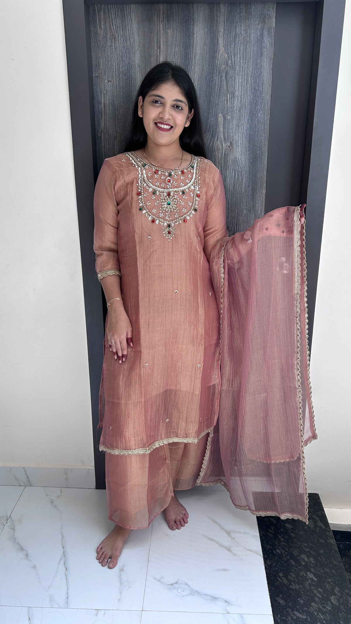 Dusty Rose Embellished Kurta Set