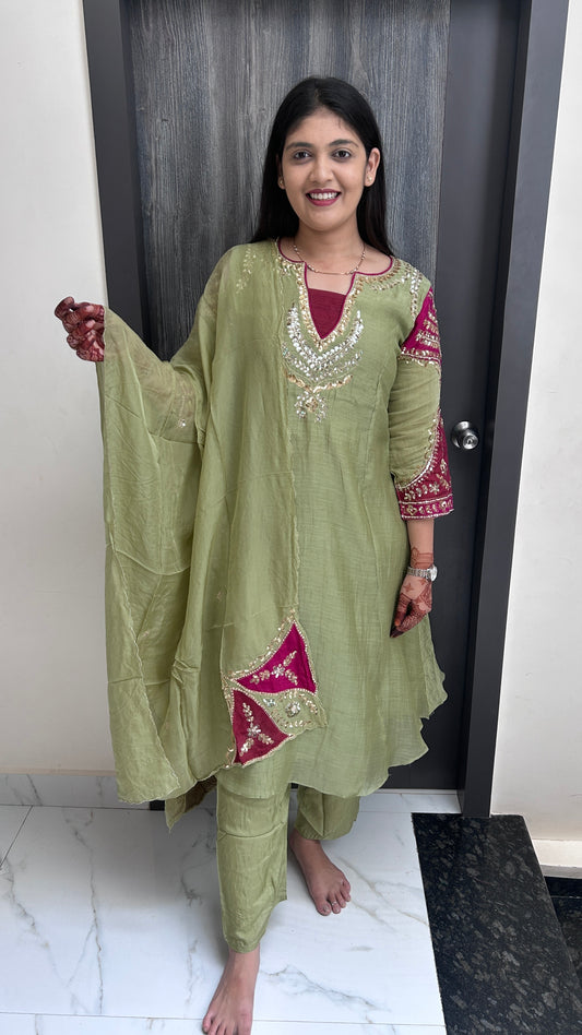 Sage Green Hand-Embroidered Suit Set