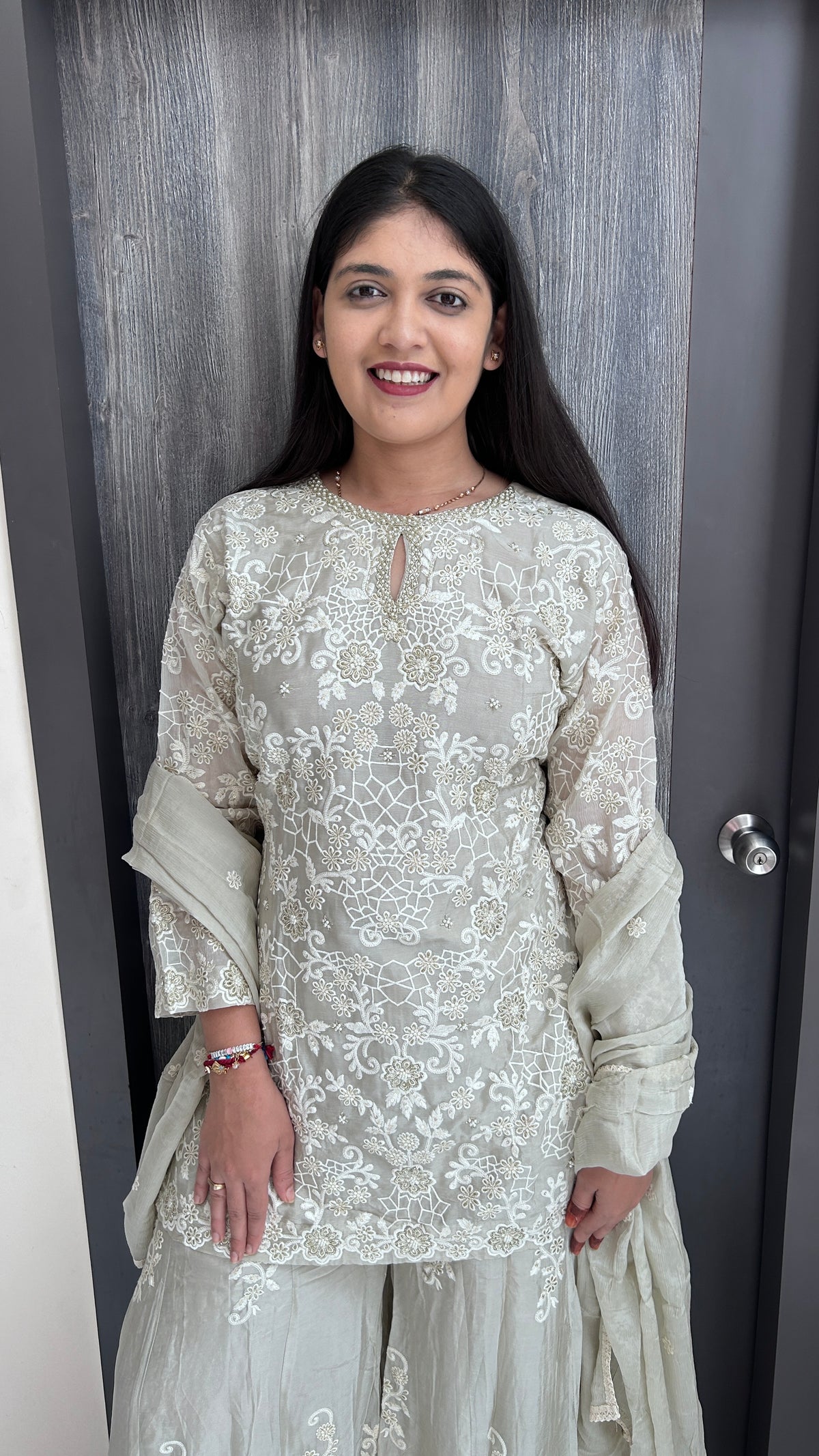 off white Monotone Embroidered Sharara Set