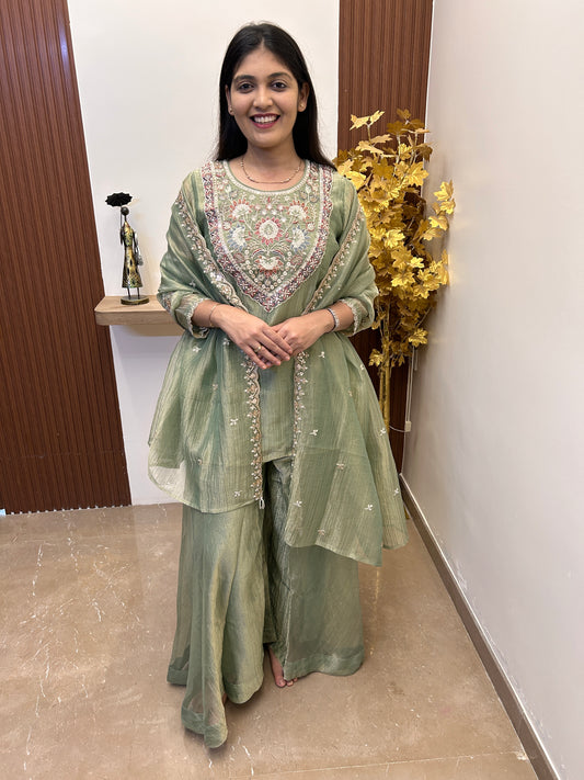 Sage Green Tissue Sharara Set