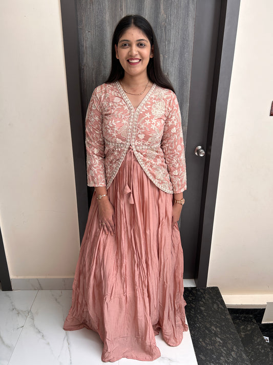 Dusty Pink Embroidered Jacket Anarkali Set