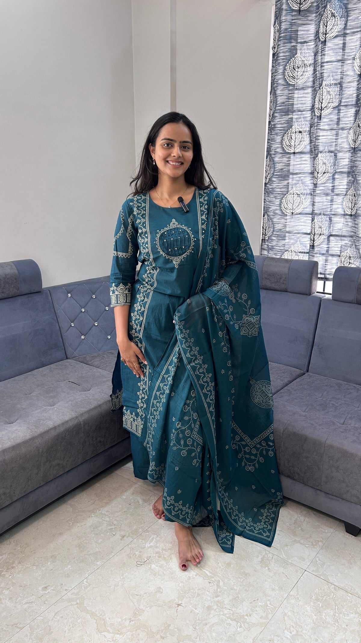 Teal Bandhani Print Pure cotton Suit Set
