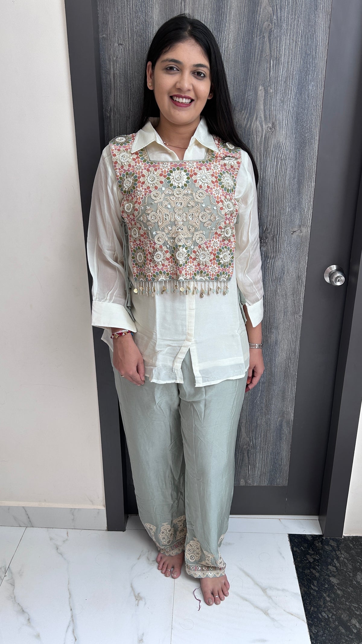 Ivory & Sage Embroidered Overlay Set