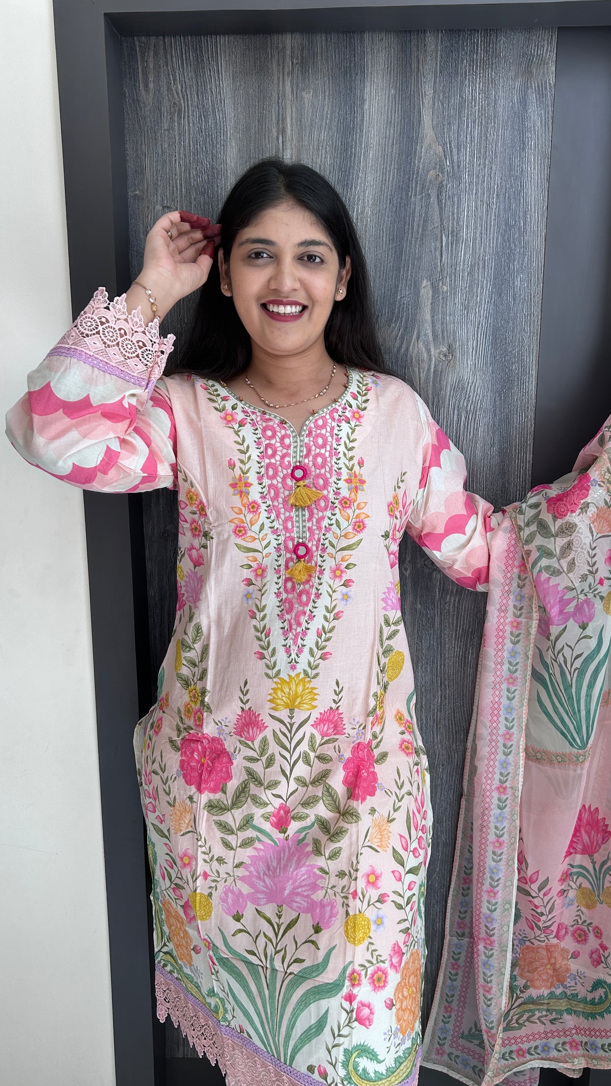 Pastel Pink Floral Lace Suit Set