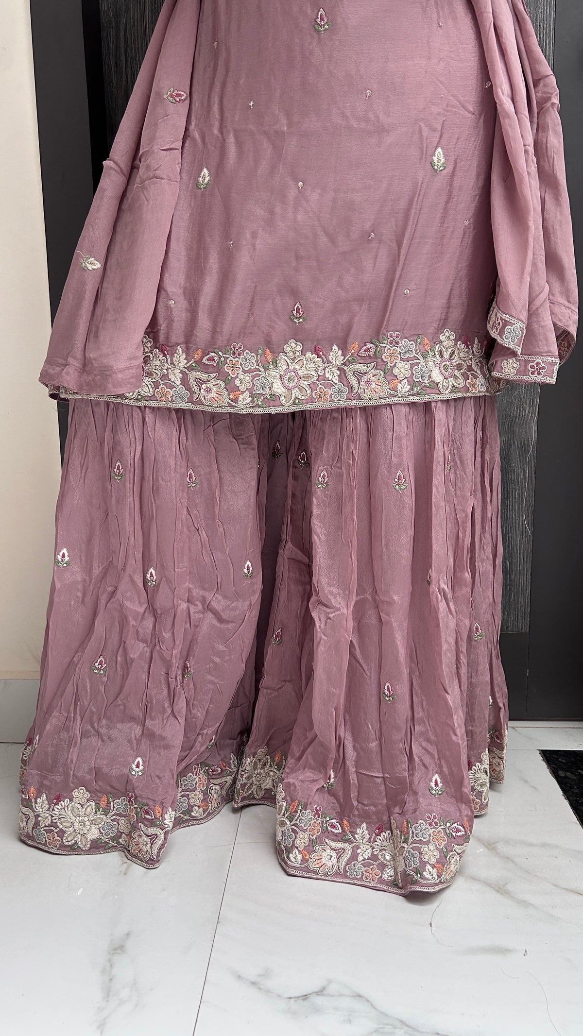 Dusty Rose Hand-Embroidered Sharara Set