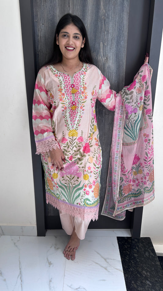 Pastel Pink Floral Lace Suit Set