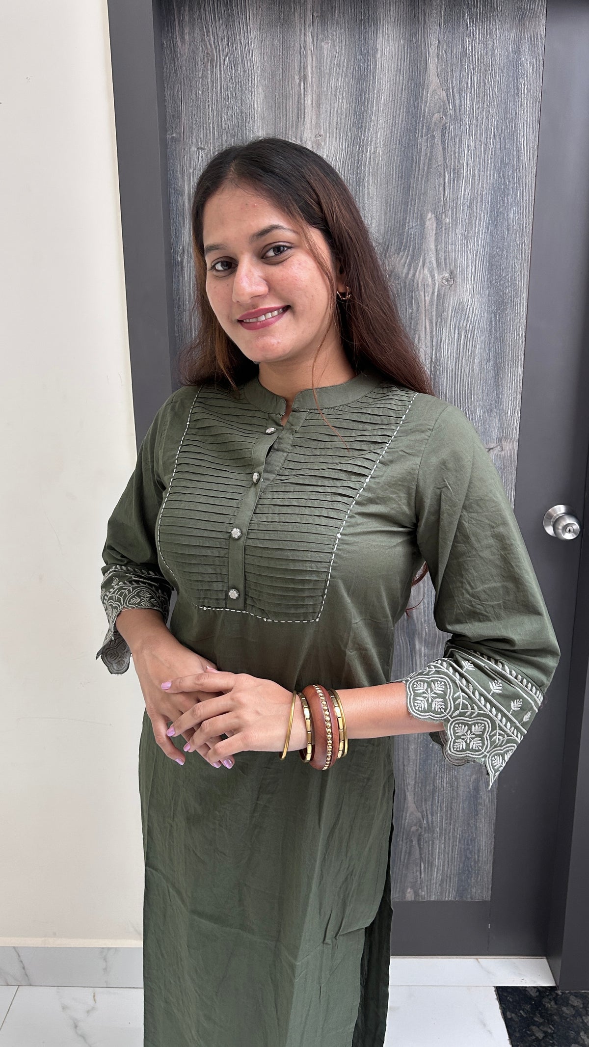 Classic Pleated Olive Co-ord Set