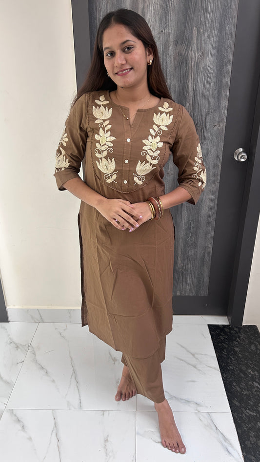 Elegant Floral Hand-Embroidered Co-ord Set
