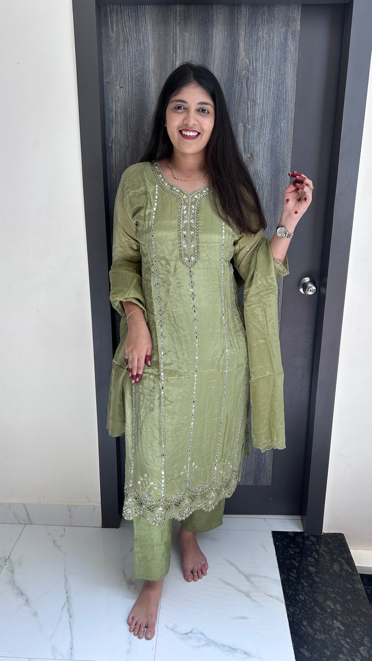 Sage Green Hand-Embroidered Kurta Set